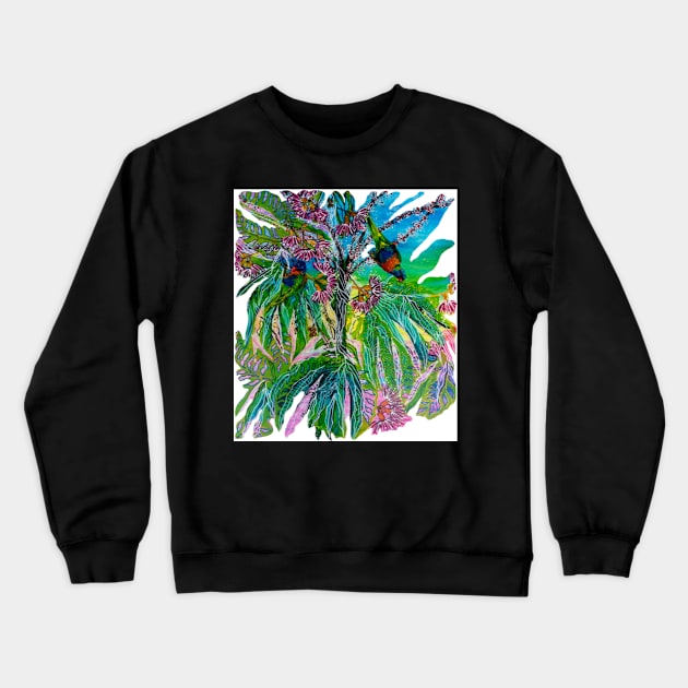 An Australian Rainbow Lorikeets Parrot Party Crewneck Sweatshirt by traceyart